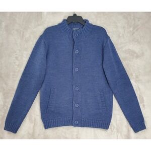 Woolovers British Wool Sweater Mens M Button Zip Up Ribbed Knit Navy Cardigan